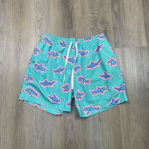 Chubbies Swim Trunks Shorts Mens Large Blue Shark Print 5.5 Inseam Lined Beach